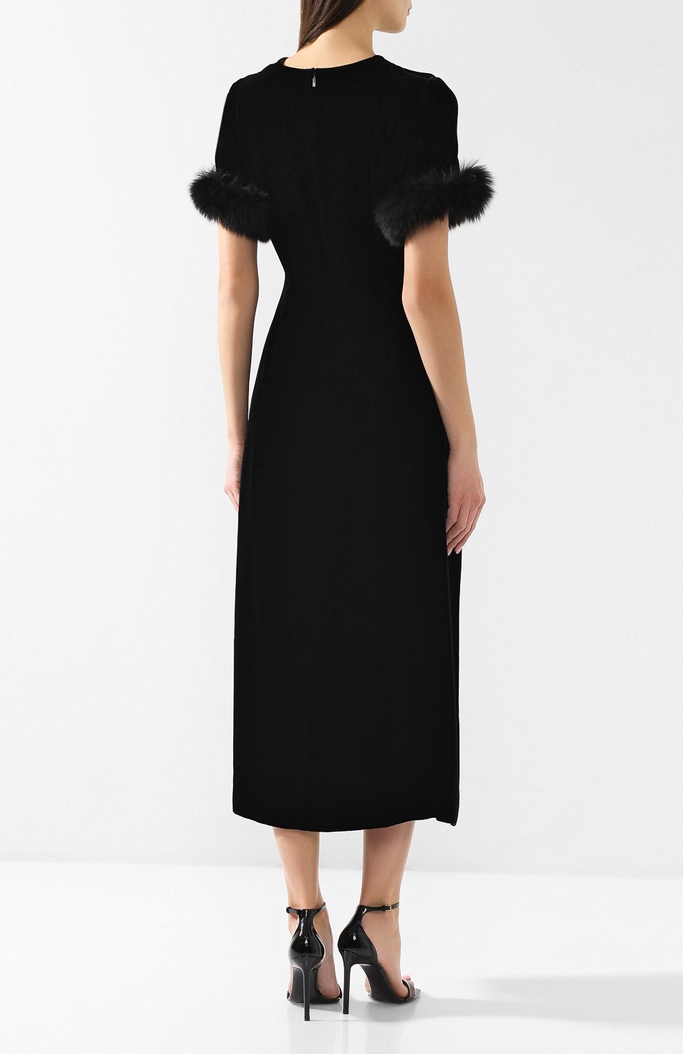 Бархатное платье с меховой отделкой FENDI, арт. FD9653 A3MT, фото 4