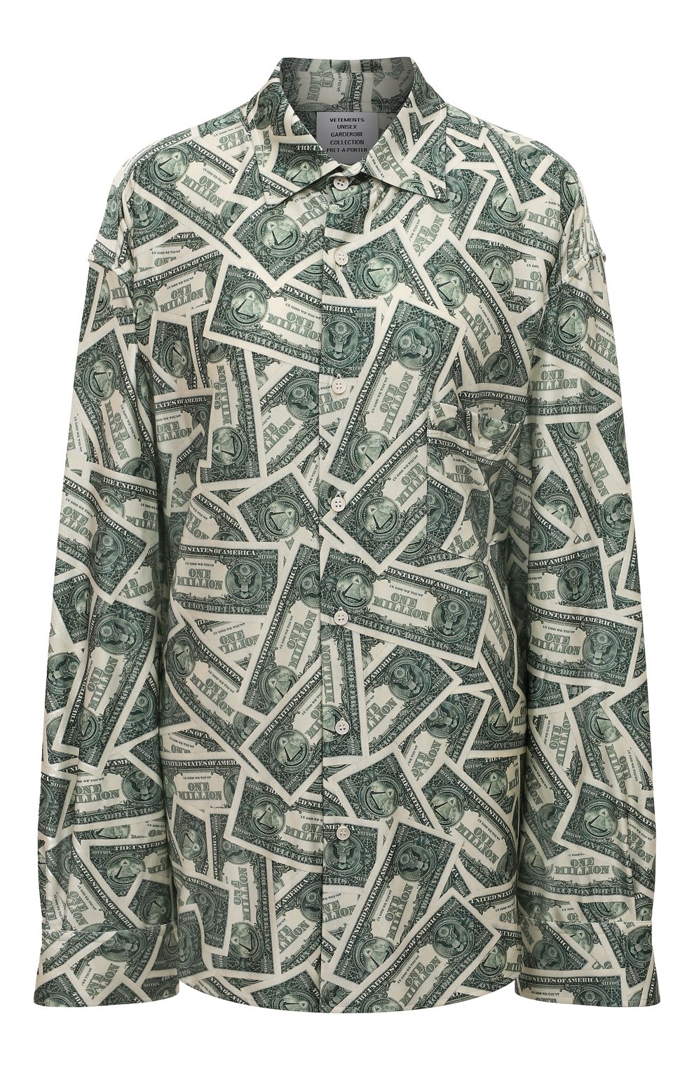 Рубашка из вискозы VETEMENTS зеленого цвета по цене 112500 руб., арт. UA53SH800M 2734/W, фото 1 Рубашка из вискозы VETEMENTS, арт. UA53SH800M 2734/W, фото 1