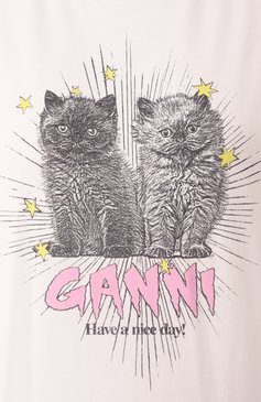 Женская хлопковая футболка GANNI белого цвета, арт. T4060 | Фото 6 (Длина (для топов): Стандартные; Рукава: Короткие; Материал внешний: Хлопок; Стили: Кэжуэл; Принт: С принтом; Женское Кросс-КТ: Футболка-одежда)