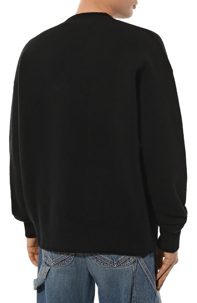 Мужской дже�мпер из шерсти и кашемира PALM ANGELS черного цвета, арт. PMHE054F23KNI0041001 | Фото 4 (Материал сплава: Проставлено; Драгоценные камни: Проставлено; Длина (для топов): Стандартные; Рукава: Длинные; Материал внешний: Шерсть; Вырез: Круглый; Мужское Кросс-КТ: Джемперы; Стили: Кэжуэл; Принт: С принтом)