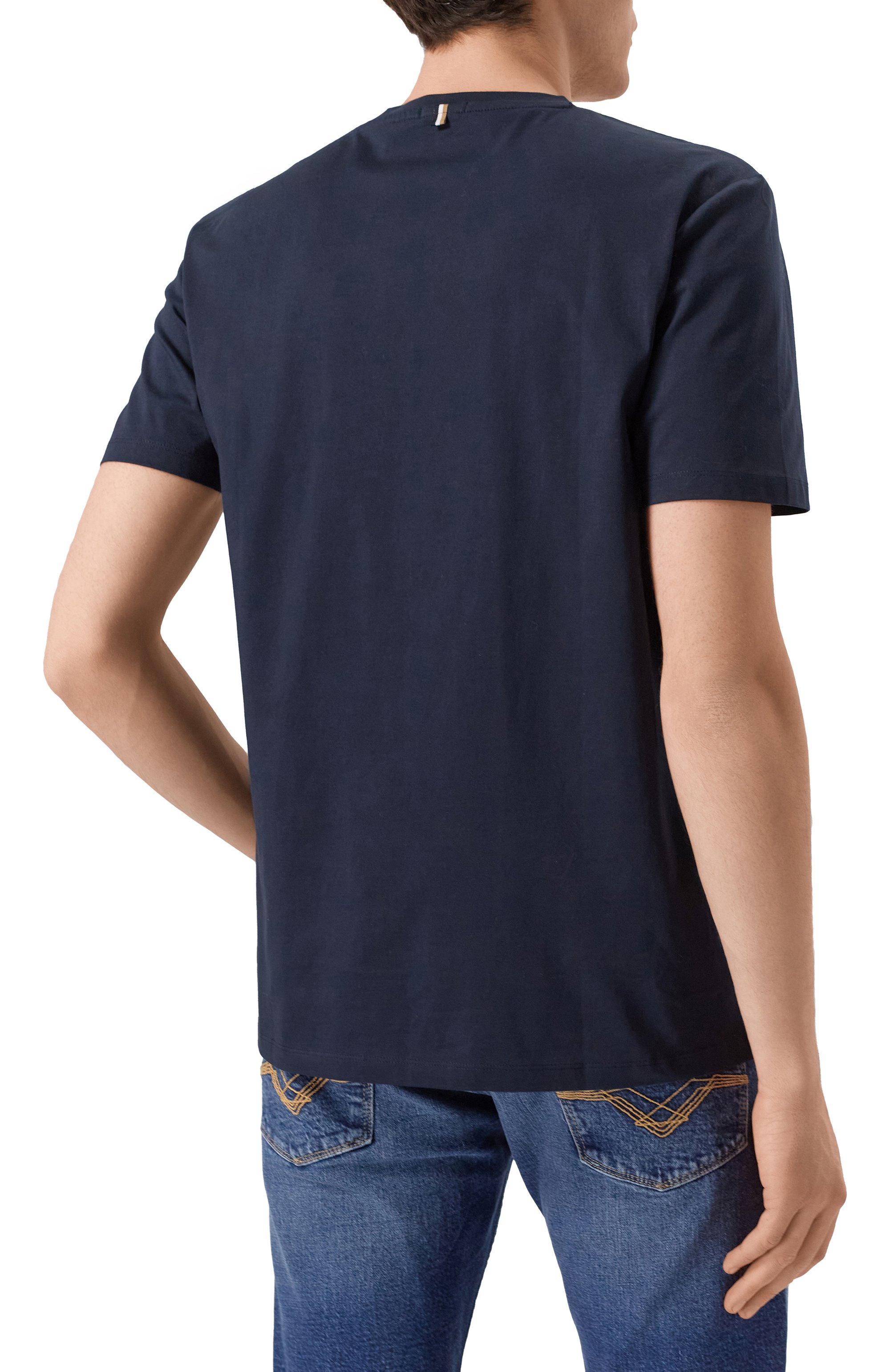 Хлопковая футболка BOSS темно-синего цвета по цене 11950 руб., арт. 50468395, фото 4 Хлопковая футболка BOSS, арт. 50468395, фото 4