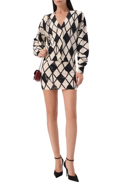Юбка из шерсти и кашемира BLUMARINE черно-белого цвета по цене 56400 руб., арт. RF6176/MAB37, фото 2 Юбка из шерсти и кашемира BLUMARINE, арт. RF6176/MAB37, фото 2