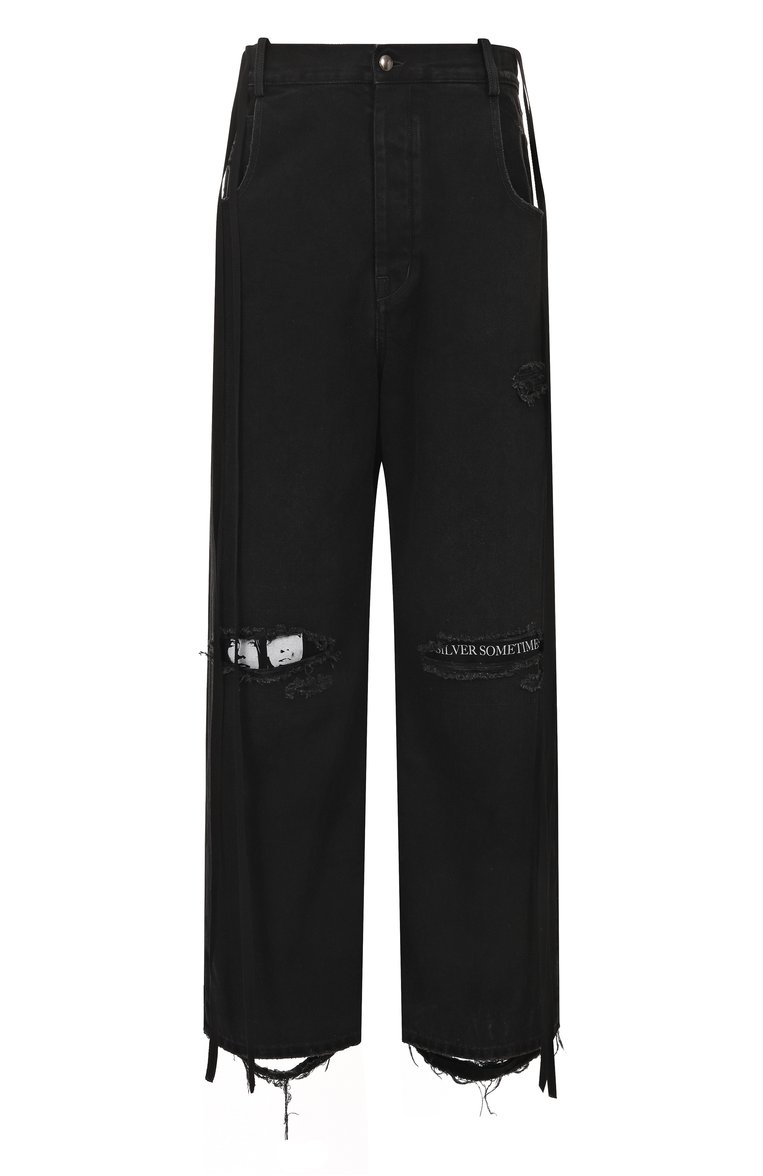 Мужские джинсы ANN DEMEULEMEESTER черного цвета, арт. B0012210/FA632 | Фото 1 (Материал внешний: Хлопок, Деним; Автоматизация ТО: Проставлено; Длина (брюки, джинсы): Стандартные; Автоматизация состава: Проставлено; Стили: Streetwear; Детали: Потертости; Силуэт М (брюки): Широкие; Кросс-КТ: Деним)