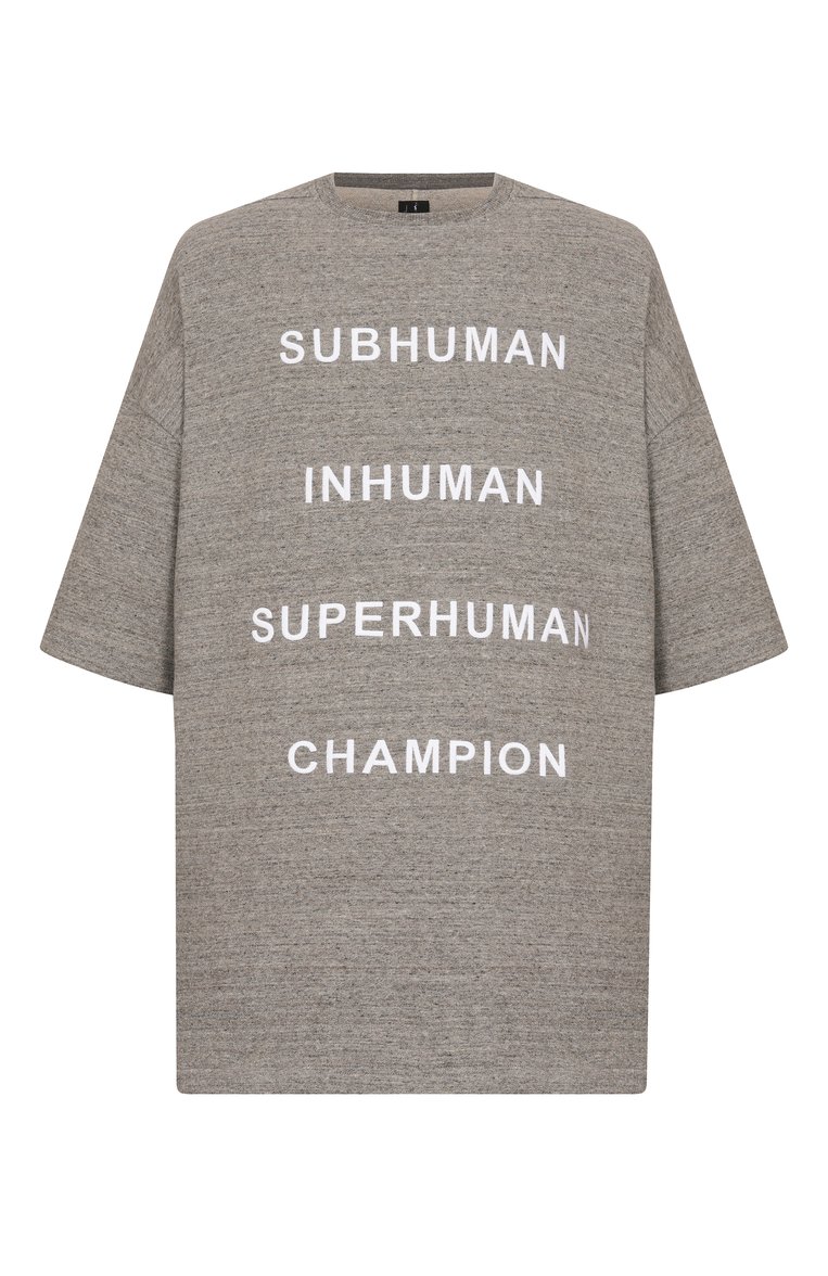 Мужская хлопковая футболка rick owens x champion RICK OWENS светло-серого цвета, арт. CM01E1674/CHMJ | Фото 1 (Автоматизация ТО: Проставлено; Детали: Декор; Стили: Кэжуэл; Материал внешний: Хлопок; Автоматизация состава: Проставлено; Длина (для топов): Удлиненные; Мужское Кросс-КТ: Футболка-одежда; Принт: Без принта; Рукава: Короткие)