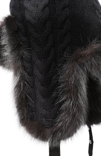 Кашемировая шапка-ушанка с мехом соболя BLACK SABLE, арт. BS-FHK-SS, фото 3