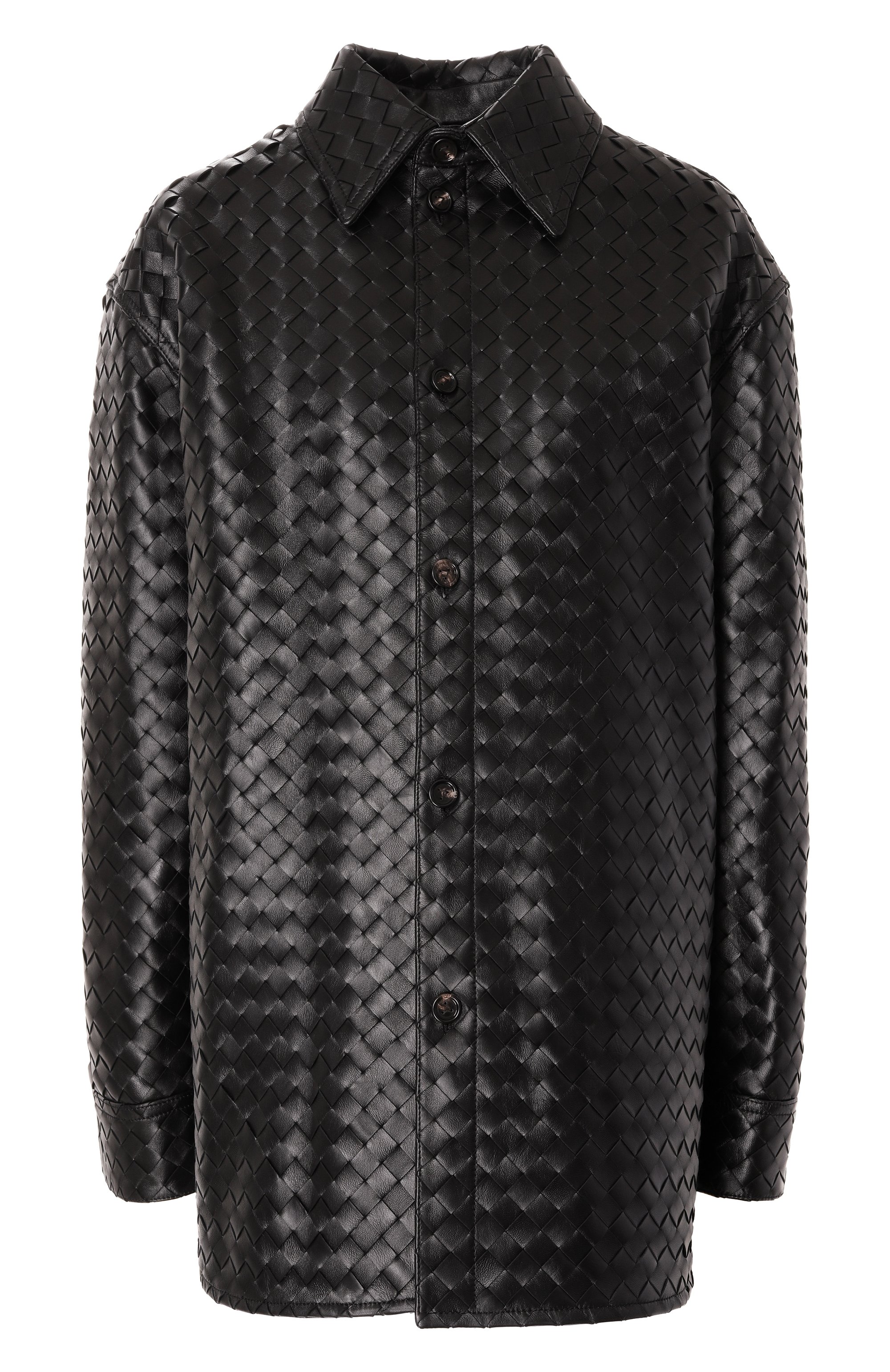 Кожаная рубашка BOTTEGA VENETA черного цвета по цене 1315000 руб., арт. 813044/V2JG0, фото 1 Кожаная рубашка BOTTEGA VENETA, арт. 813044/V2JG0, фото 1