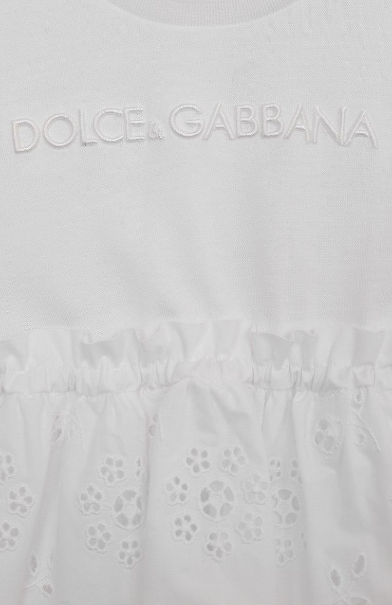 Женский комплект из платья и шорт DOLCE & GABBANA белого цвета, арт. L2JD9D/G7NXV | Фото 7 (Материал внешний: Хлопок; Нос: Не проставлено; Ростовка одежда: 12 мес | 80 см, 9 мес | 74 см)