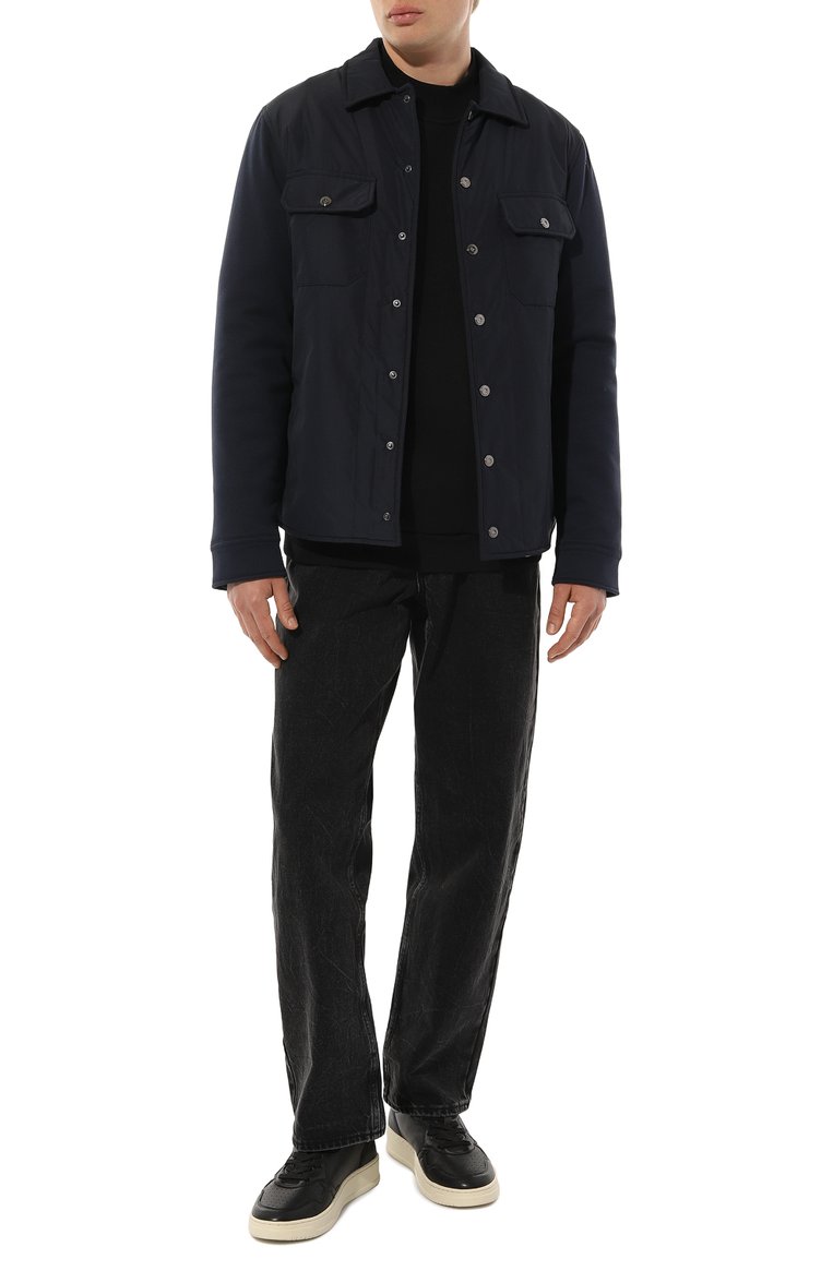 Мужская утепленная куртка-рубашка CAPOBIANCO темно-синего цвета, арт. 15M372.F0NY. | Фото 2 (Материал утеплителя: Шерсть; Рукава: Длинные; Мужское Кросс-КТ: Куртка-рубашка, утепленные куртки; Материал сплава: Проставлено; Материал внешний: Хлопок; Драгоценные камни: Проставлено; Длина (верхняя одежда): Короткие; Материал подклада: Хлопок; Стили: Кэжуэл)