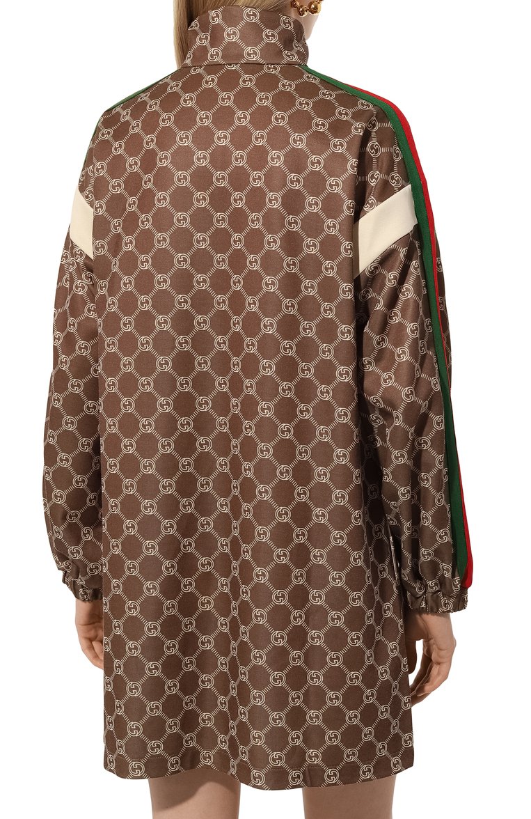 Женское платье GUCCI коричневого цвета, арт. 678689/XJD1G | Фото 4 (Материал внешний: Хлопок, Синтетический материал; Рукава: Длинные; Длина Ж (юбки, платья, шорты): Мини; Женское Кросс-КТ: Платье-одежда; Стили: Кэжуэл; Случай: Повседневный)