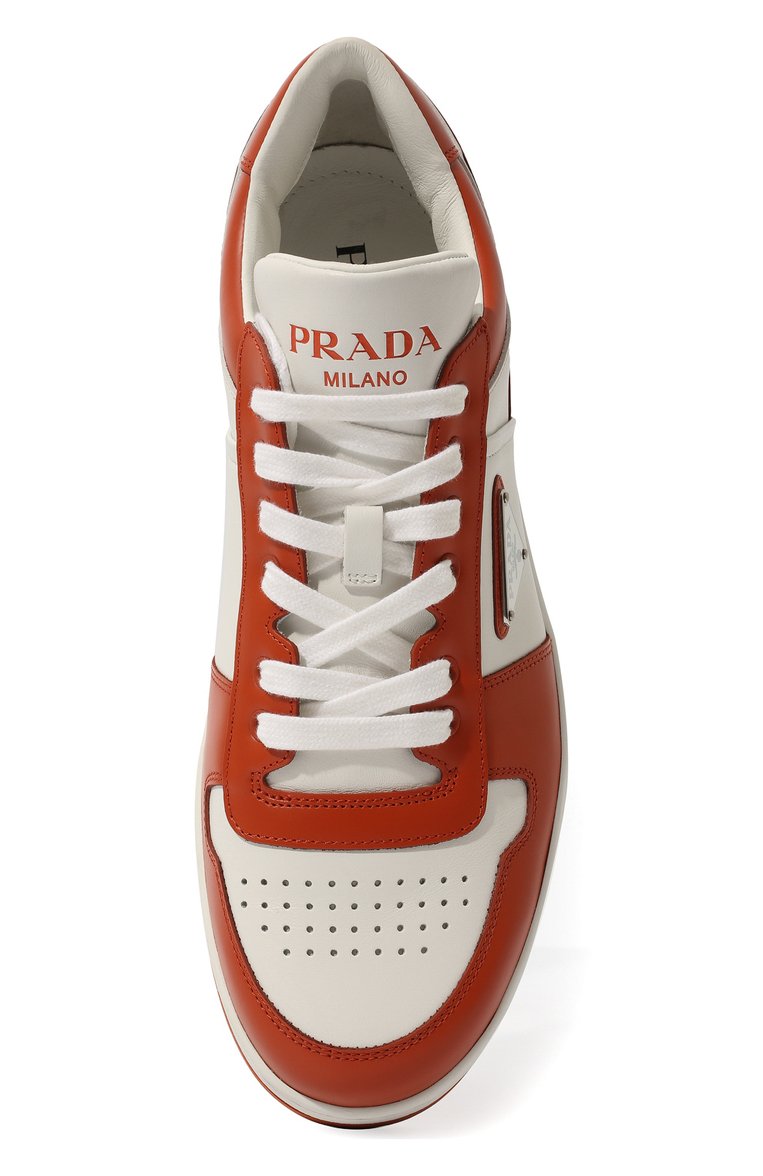 Мужские кожаные кеды PRADA красного цвета, арт. 2EE364-3LKG-F011G | Фото 6 (Стили: Классический; Материал утеплителя: Без утеплителя; Подошва: Массивная; Материал сплава: Проставлено; Драгоценные камни: Проставлено; Нос: Не проставлено; Материал внешний: Натуральная кожа; Кросс-КТ: Низкие)
