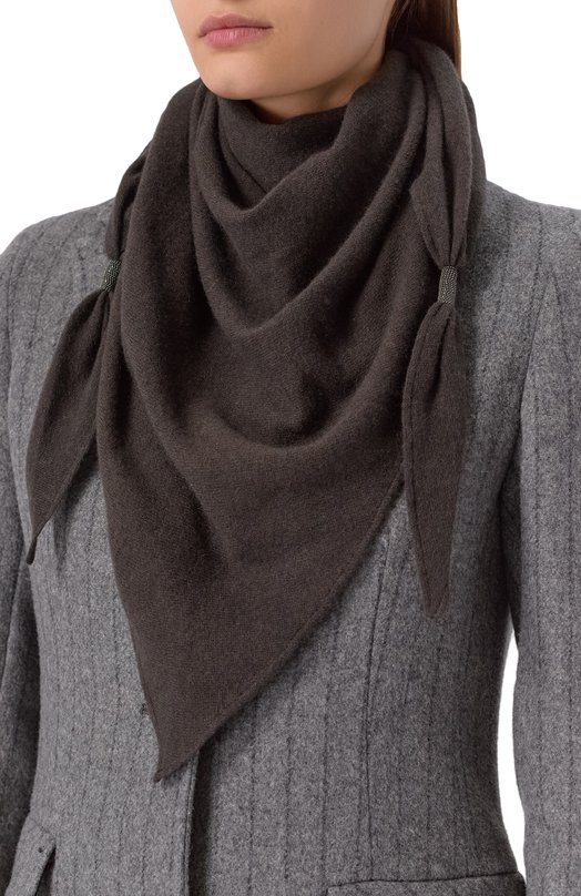 Кашемировый шарф Brunello Cucinelli MSCDFSW03P Коричневый  MSCDFSW03P Фото 2