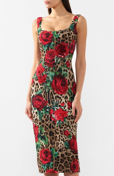 Платье из вискозы DOLCE & GABBANA леопардового цвета по цене 464000 руб., арт. F6B4ZZ/FSRKK, фото 3 Платье из вискозы DOLCE & GABBANA, арт. F6B4ZZ/FSRKK, фото 3