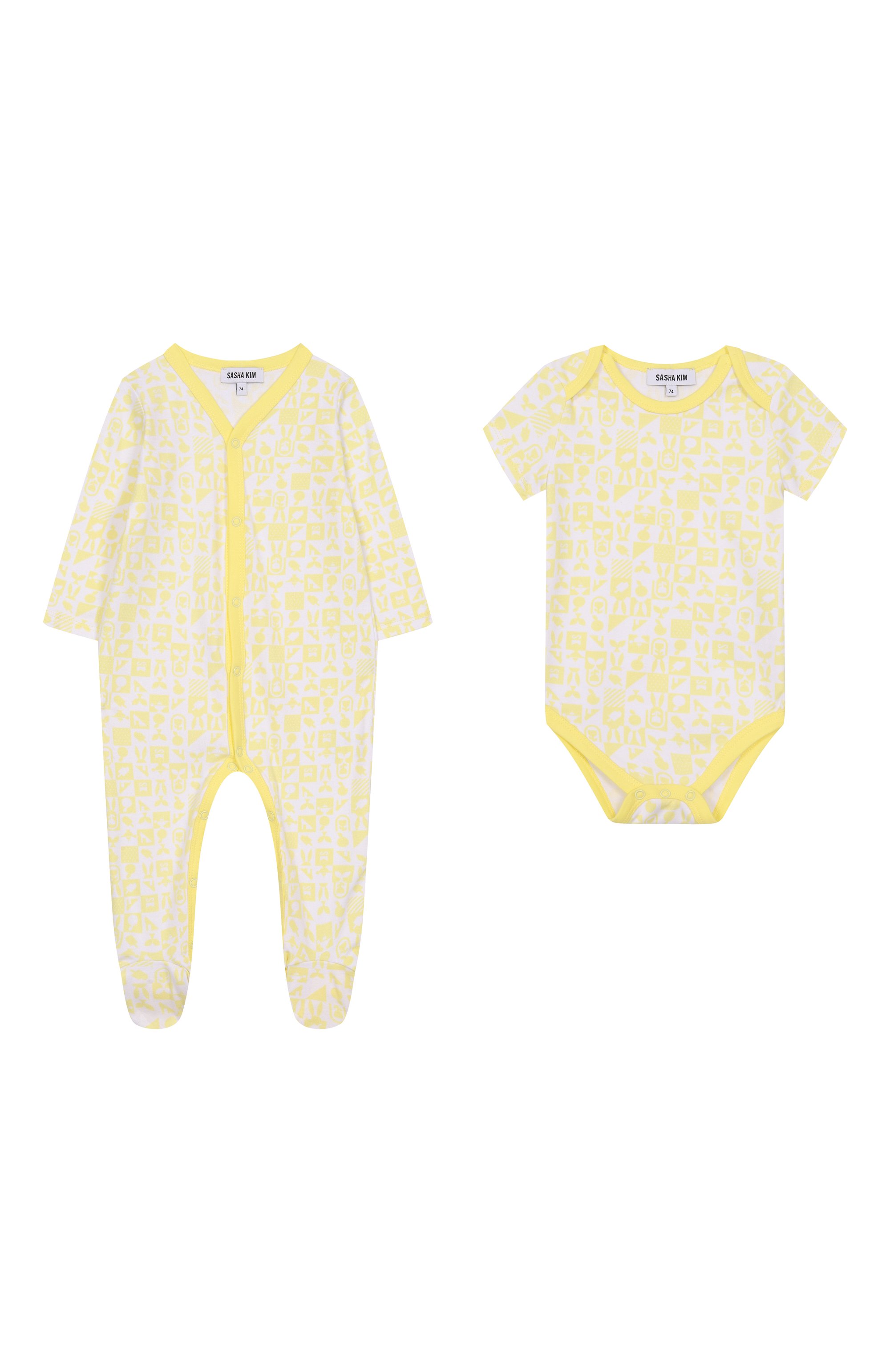 Комплект из боди и комбинезона SASHA KIM желтого цвета по цене 4000 руб., арт. SK-00000955, фото 1 Комплект из боди и комбинезона SASHA KIM, арт. SK-00000955, фото 1