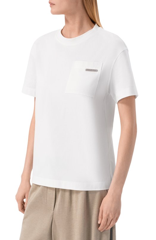 Хлопковая футболка Brunello Cucinelli MPT81EC710 Белый  MPT81EC710 Фото 3