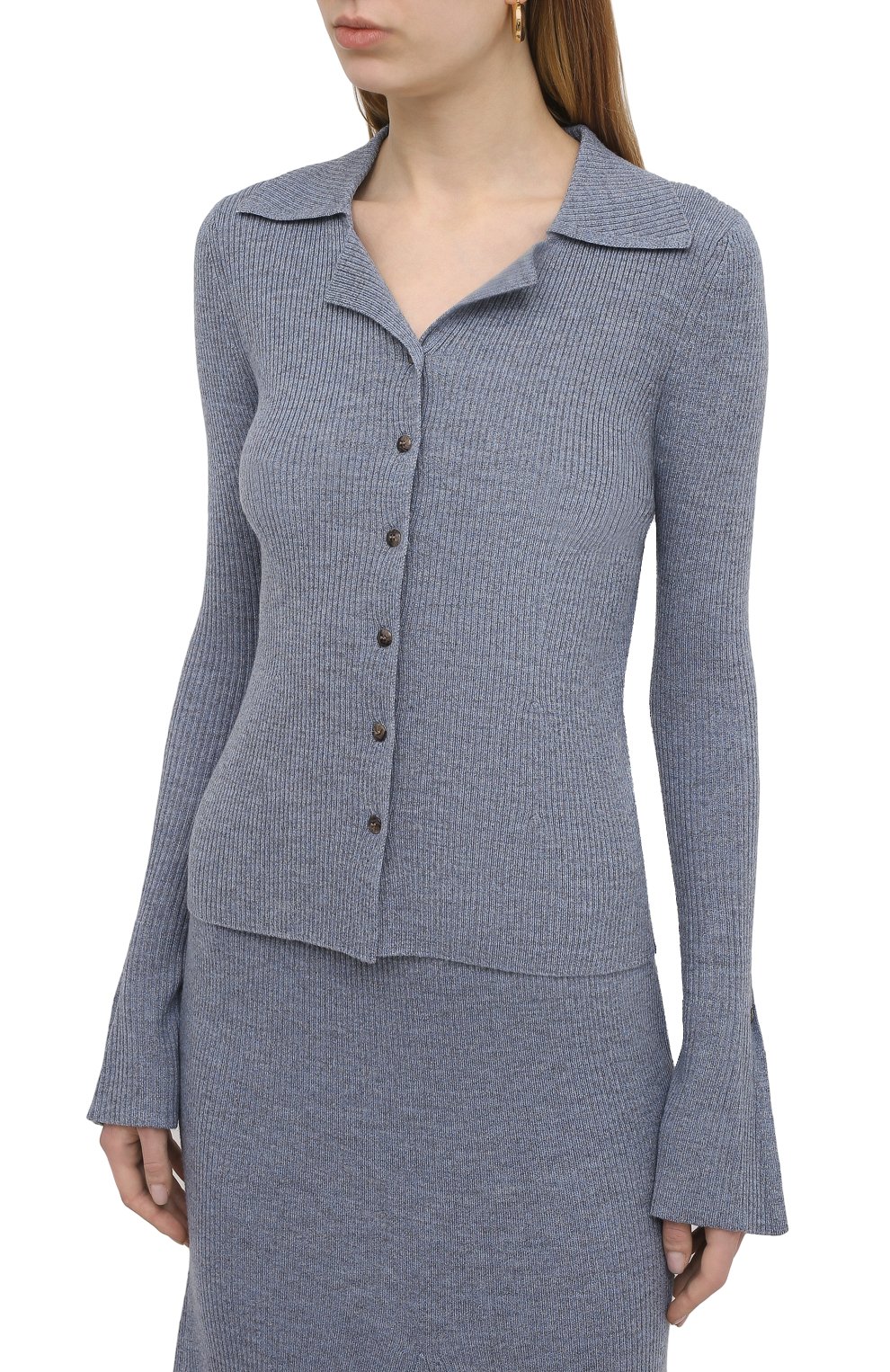 Шерстяной кардиган NANUSHKA синего цвета по цене 35650 руб., арт. SID_BLUE_MELANGE W00L KNIT, фото 3 Шерстяной кардиган NANUSHKA, арт. SID_BLUE_MELANGE W00L KNIT, фото 3