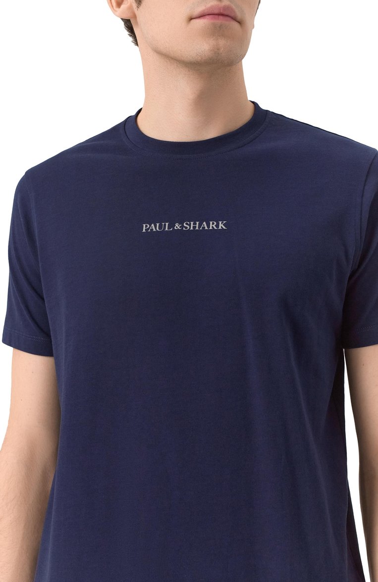 Мужская хлопковая футболка PAUL&SHARK темно-синего цвета, арт. 25411088/XXL | Фото 5 (Длина (для топов): Удлиненные; Материал внешний: Хлопок; Рукава: Короткие; Принт: С принтом; Стили: Кэжуэл; Мужское Кросс-КТ: Футболка-одежда; Кросс-КТ: Джерси)