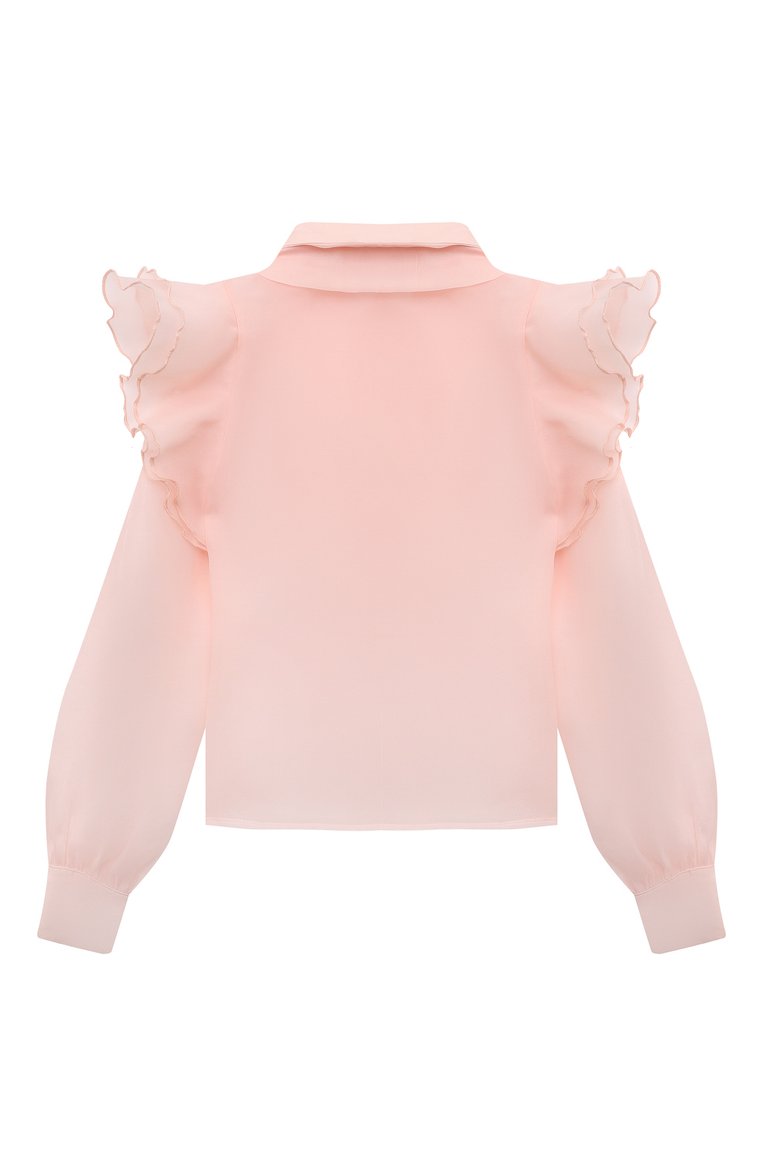Детское блузка BLUMARINE светло-розового цвета, арт. IA4001T3839 | Фото 2 (Материал внешний: Синтетический материал; Материал подклада: Хлопок; Рукава: Длинные; Стили: Классический; Автоматизация ТО: Проставлено; Автоматизация состава: Проставлено; Ростовка одежда: 8 лет | 128 см, 12 лет | 152 см, 16 лет | 164 см, 6 лет | 116 см, 10 - 11 лет | 140 - 146см)
