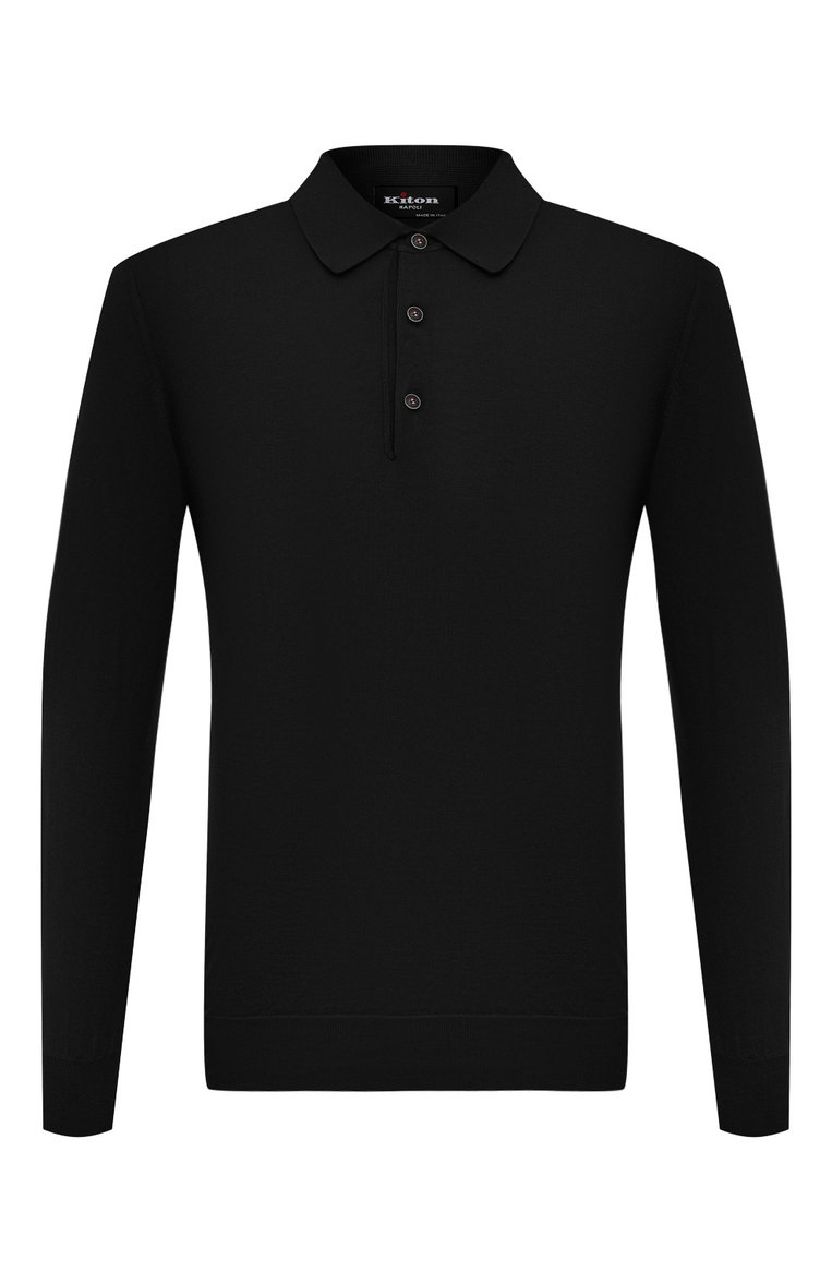 Мужское хлопковое поло KITON черного цвета, арт. UMKXX35 | Фото 1 (Драгоценные камни: Проставлено; Рукава: Длинные; Материал сплава: Проставлено; Материал внешний: Хлопок; Длина (для топов): Стандартные; Застежка: Пуговицы; Стили: Кэжуэл; Принт: Без принта)