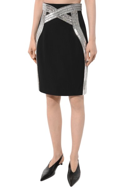 Шерстяная юбка с отделкой стразами BALMAIN черного цвета по цене 287500 руб., арт. AF0LC131PB82, фото 3 Шерстяная юбка с отделкой стразами BALMAIN, арт. AF0LC131PB82, фото 3