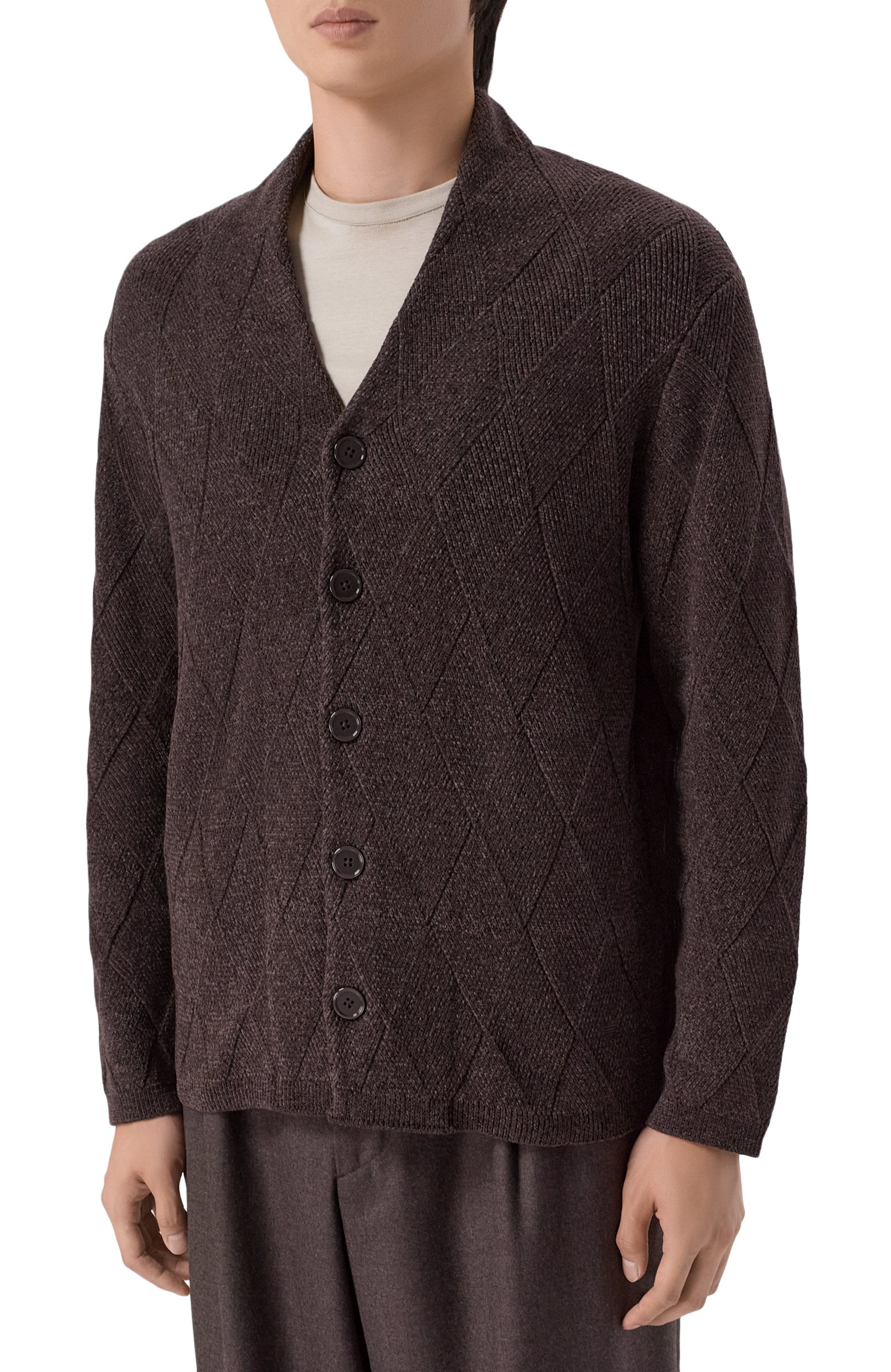 Кардиган EMPORIO ARMANI темно-коричневого цвета по цене 54000 руб., арт. EM006317/AF27920, фото 3 Кардиган EMPORIO ARMANI, арт. EM006317/AF27920, фото 3