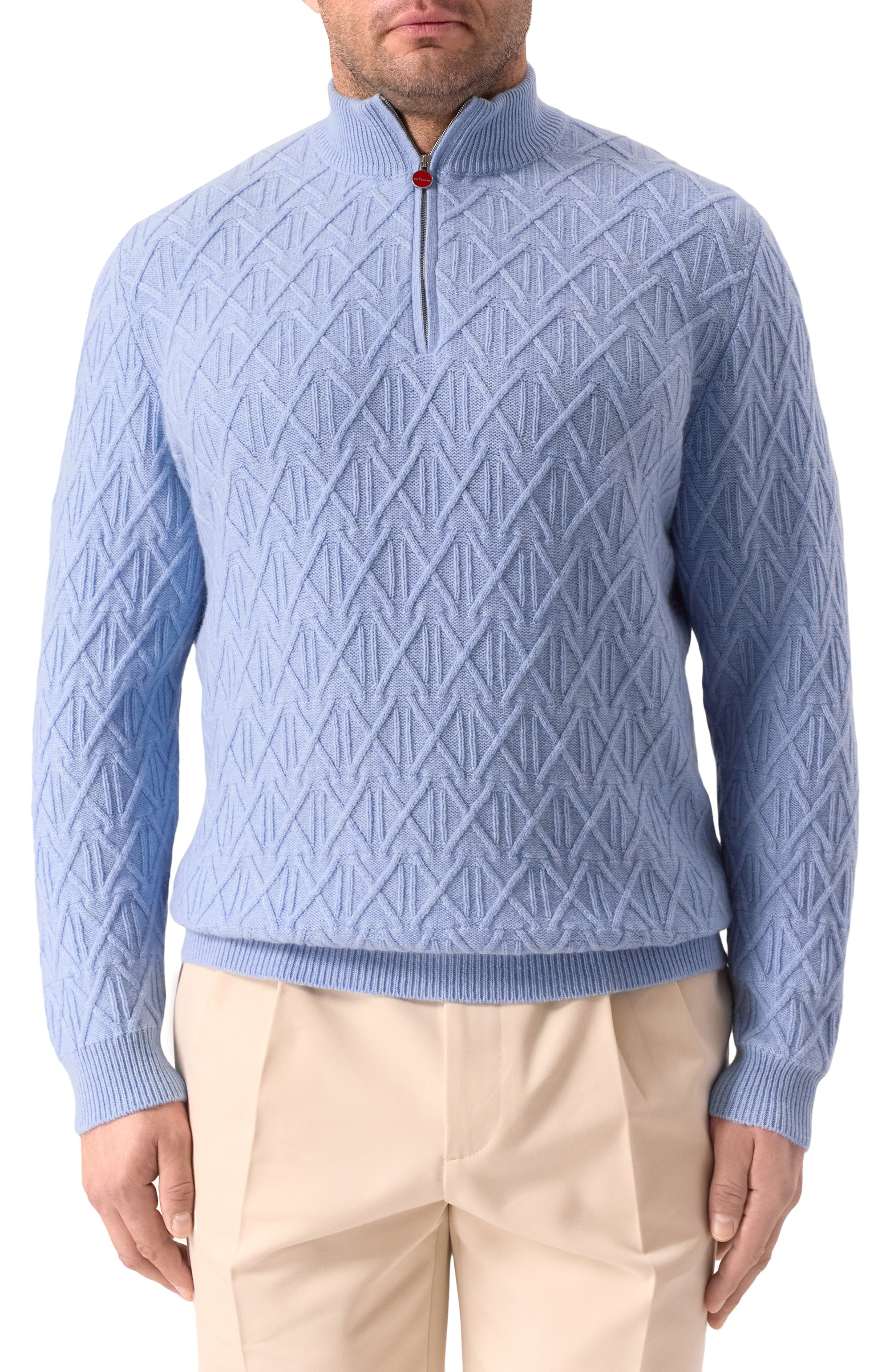 Кашемировый джемпер KITON светло-голубого цвета по цене 424000 руб., арт. UMK0517K68_4XL-8XL, фото 3 Кашемировый джемпер KITON, арт. UMK0517K68_4XL-8XL, фото 3