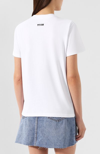 Хлопковая футболка MSGM белого цвета по цене 17350 руб., арт. 2741MDM106 195797, фото 4 Хлопковая футболка MSGM, арт. 2741MDM106 195797, фото 4