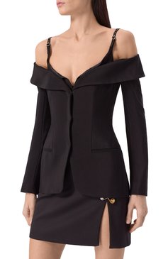 Женский жакет из вискозы и шерсти MUGLER черного цвета, арт. 25P1VE0453196 | Фото 3 (Рукава: Длинные; Материал внешний: Вискоза; Длина (для топов): Удлиненные; Женское Кросс-КТ: Жакет-одежда; Стили: Кэжуэл; 1-2-бортные: Однобортные)