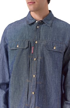 Мужская рубашка из хлопка и льна DSQUARED2 синего цвета, арт. S74DM0896/D30012 | Фото 5 (Длина (для топов): Стандартные; Материал внешний: Лен, Хлопок, Деним; Рукава: Длинные; Кросс-КТ: Деним; Принт: Однотонные; Манжеты: На пуговицах; Воротник: Кент; Случай: Повседневный; Стили: Кэжуэл)