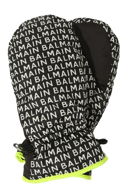 Детские утепленные варежки BALMAIN черного цвета, арт. 6R0Q39 | Фото 1 (Материал: Синтетический материал, Текстиль)