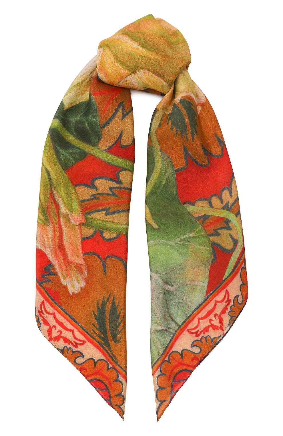 Шелковый платок настурция GOURJI разноцветного цвета по цене 15980 руб., арт. T21NS1, фото 1 Шелковый платок настурция GOURJI, арт. T21NS1, фото 1