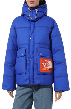 Женский пуховик the north face x gucci GUCCI синего цвета, арт. 663735 XAACY | Фото 3 (Стили: Спорт-шик; Кросс-КТ: Пуховик; Материал утеплителя: Пух и перо; Материал внешний: Синтетический материал; Драгоценные камни: Проставлено; Материал сплава: Проставлено)