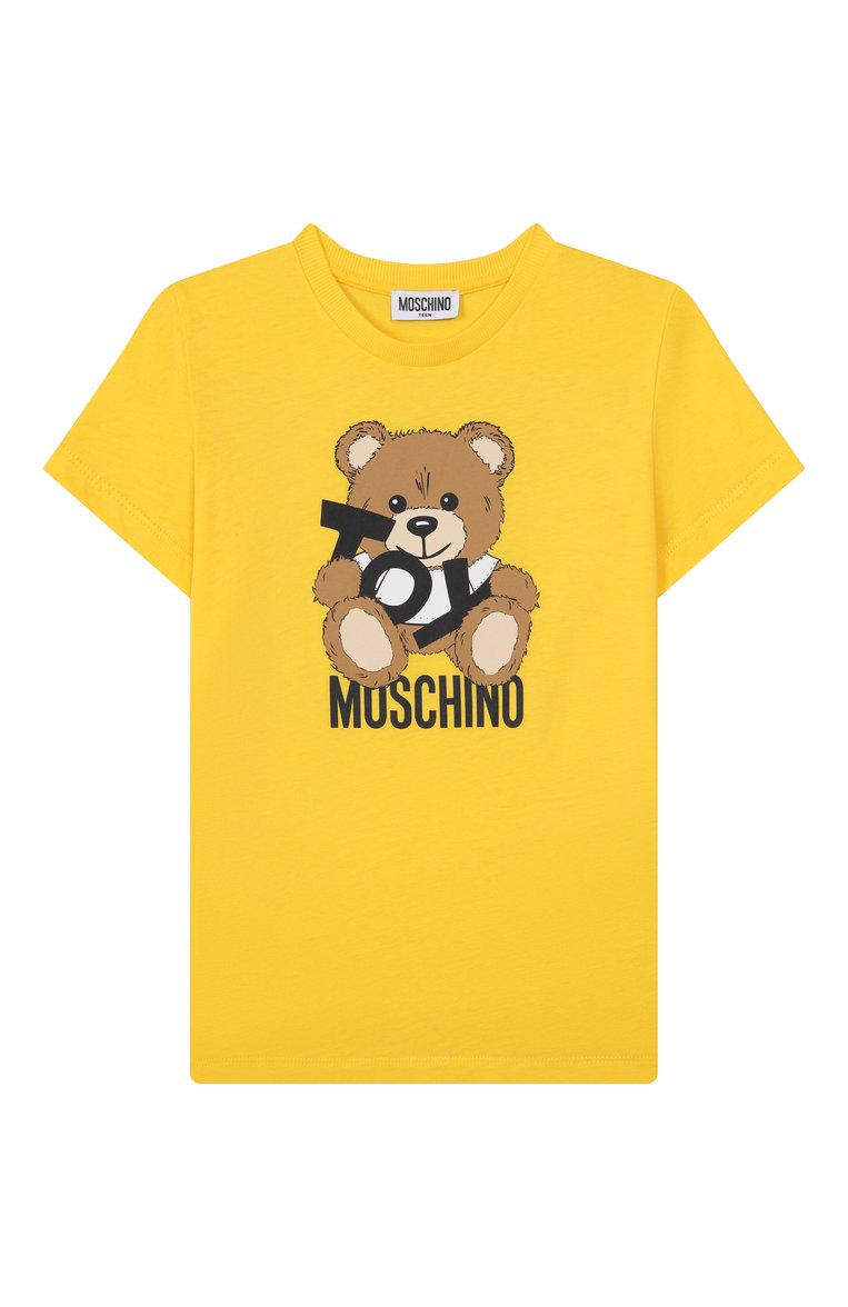 Мужского хлопковая футболка MOSCHINO желтого цвета, арт. H9M04K/LAA03/10-14 | Фото 1 (Материал внешний: Хлопок; Нос: Не проставлено; Девочки Кросс-КТ: футболка-одежда; Мальчики Кросс-КТ: Футболка-одежда; Региональные ограничения белый список (Axapta Mercury): Не проставлено; Ростовка одежда: 12 лет | 152 см, 16 лет | 164 см, 10 - 11 лет | 140 - 146см)