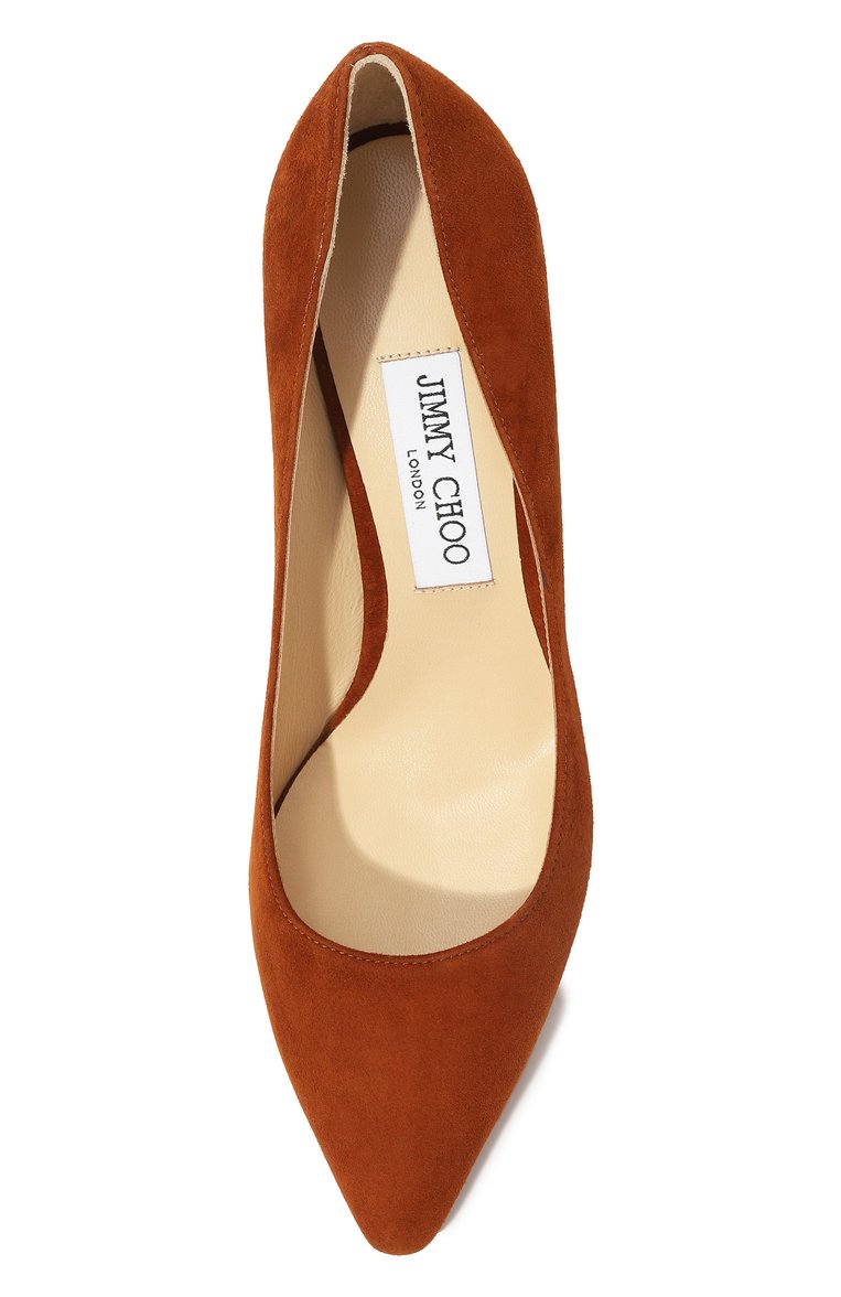 Женские замшевые туфли romy 85 JIMMY CHOO коричневого цвета, арт. R0MY 85/SUE | Фото 6 (Материал внутренний: Натуральная кожа; Каблук высота: Высокий; Подошва: Плоская; Каблук тип: Шпилька; Материал внешний: Натуральная кожа, Замша)