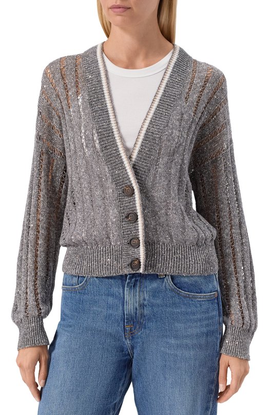 Льняной кардиган Brunello Cucinelli MC0559416 Серый  MC0559416 Фото 3