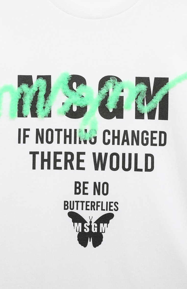 Детская хлопковая футболка MSGM KIDS белого цвета, арт. F3MSJGTH060 | Фото 3 (Рукава: Короткие; Материал внешний: Хлопок; Девочки Кросс-КТ: футболка-одежда)