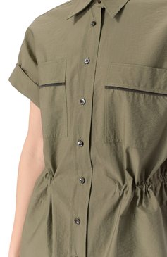 Женское хлопковое платье BRUNELLO CUCINELLI хаки цвета, арт. M0F79ARA51 | Фото 5 (Рукава: Короткие; Случай: Повседневный; Материал внешний: Хлопок; Стили: Милитари; Женское Кросс-КТ: Платье-одежда; Длина Ж (юбки, платья, шорты): Миди)