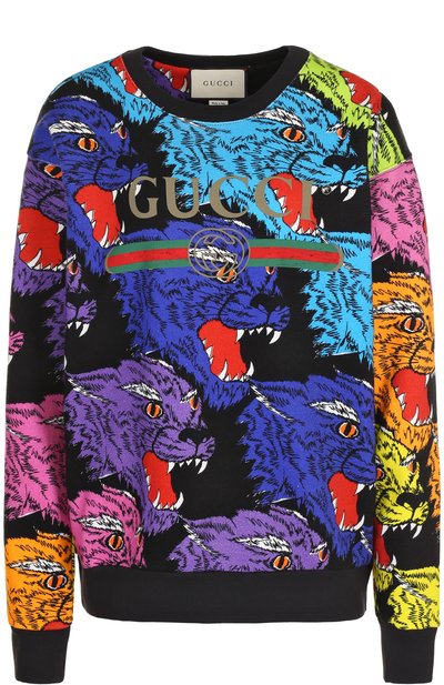 Женский хлопковый пуловер с круглым вырезом и принтом GUCCI, арт. 469250/X3P14