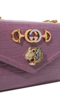 Женская сумка rajah из кожи аллигатора GUCCI розового цвета, арт. 537241 EV4AX | Фото 3 (Сумки-технические: Сумки через плечо; Размер: medium; Материал сплава: Проставлено; Нос: Не проставлено; Ремень/цепочка: На ремешке; Драгоценные камни: Проставлено)