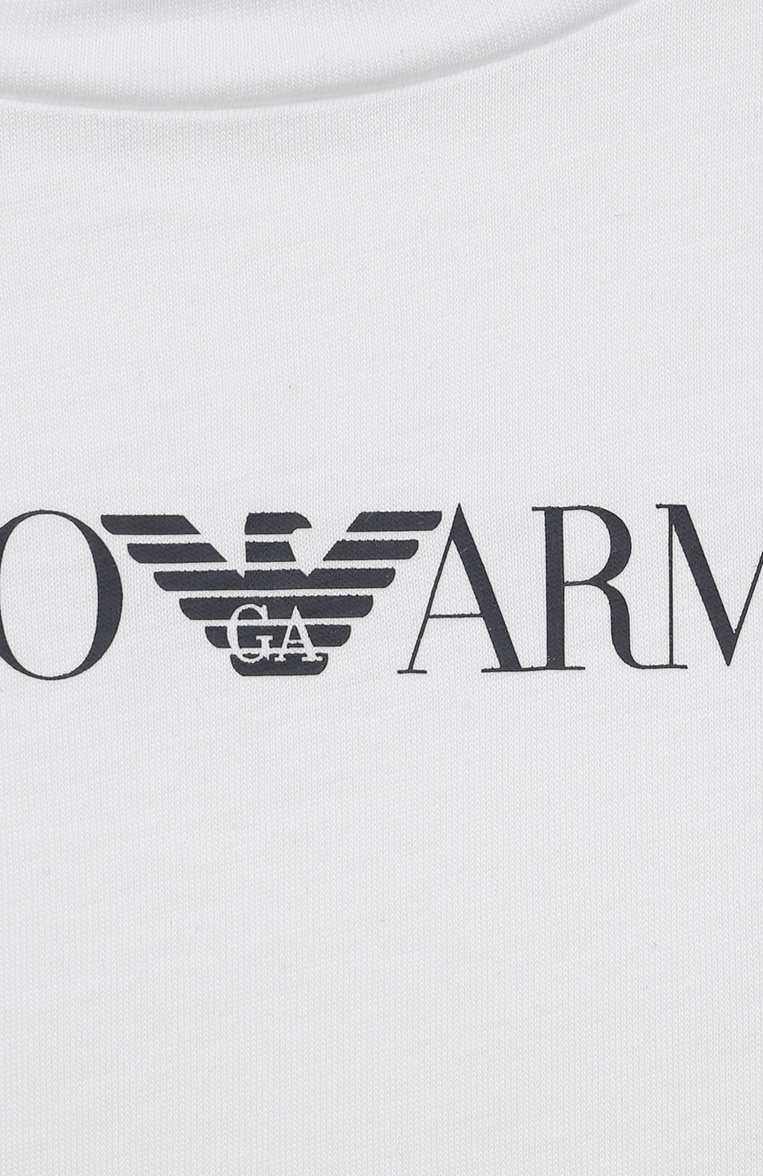 Детская хлопковая футболка EMPORIO ARMANI белого цвета, арт. 8N4TN5/1JPZZ | Фото 3 (Рукава: Короткие; Материал внешний: Хлопок; Мальчики Кросс-КТ: Футболка-одежда; Материал сплава: Проставлено; Драгоценные камни: Проставлено; Ростовка одежда: 10 - 11 лет | 140 - 146см, 13 - 15 лет | 158 см, 16 лет | 164 см, 4 года | 104 см, 5 лет | 110 см, 6 лет | 116 см, 7 лет | 122 см, 8 лет | 128 см)