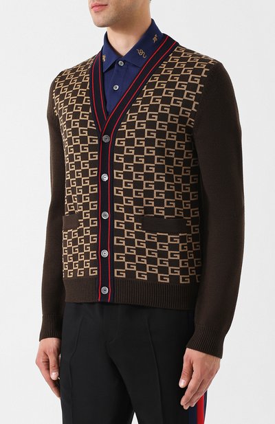 Шерстяной кардиган на пуговицах с v-образным вырезом и принтом GUCCI, арт. 522543/X9U22, фото 3