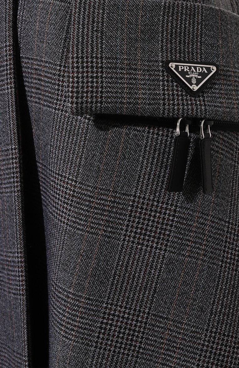 Женское шерстяное пальто PRADA серого цвета, арт. P672OH-1ZTI-F0002-212 | Фото 5 (Материал внешний: Шерсть; Длина (верхняя одежда): Длинные; Рукава: Длинные; 1-2-бортные: Однобортные; Стили: Кэжуэл)