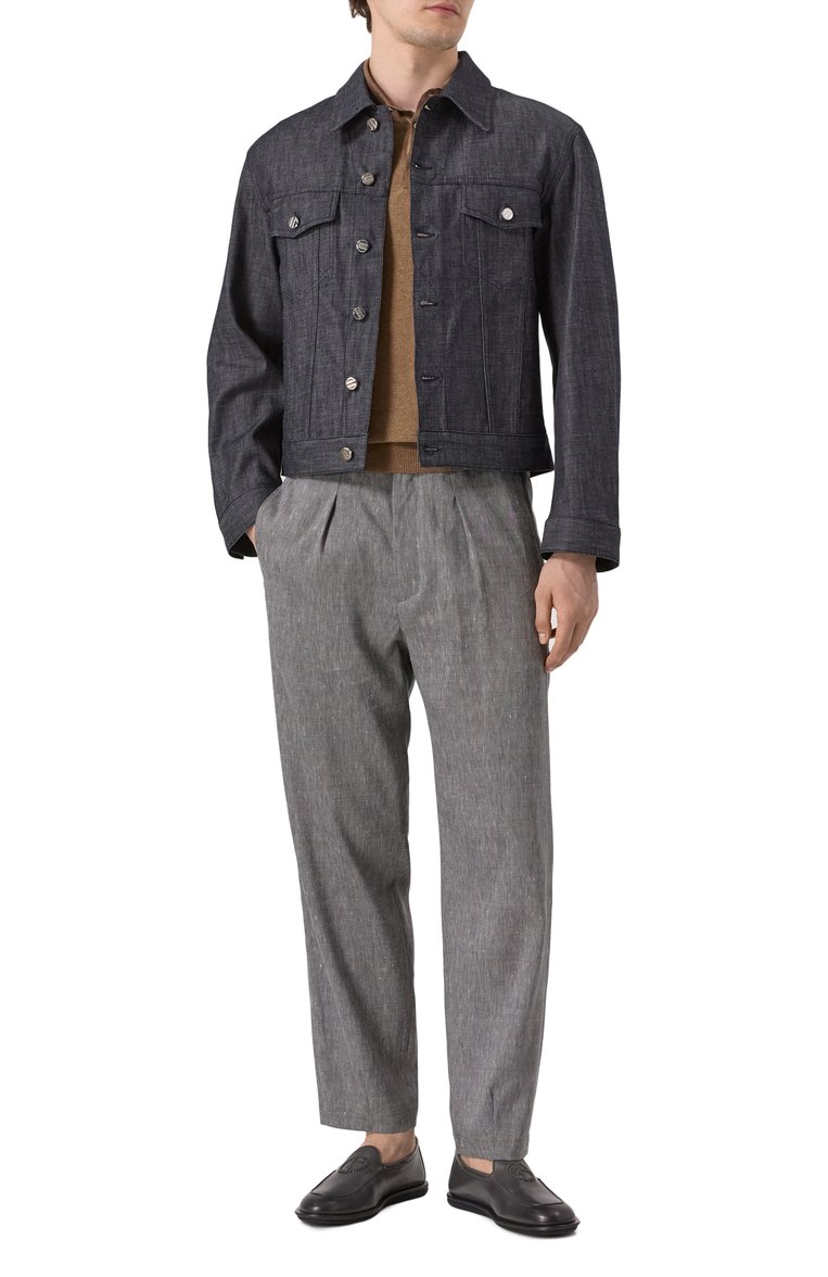 Мужские брюки изо льна и шерсти GIORGIO ARMANI серого цвета, арт. GM000576/TE14457 | Фото 2 (Материал внешний: Лен, Шерсть; Длина (брюки, джинсы): Стандартные; Силуэт М (брюки): Чиносы; Случай: Повседневный; Стили: Кэжуэл; Автоматизация ТО: Проставлено; Автоматизация состава: Проставлено)