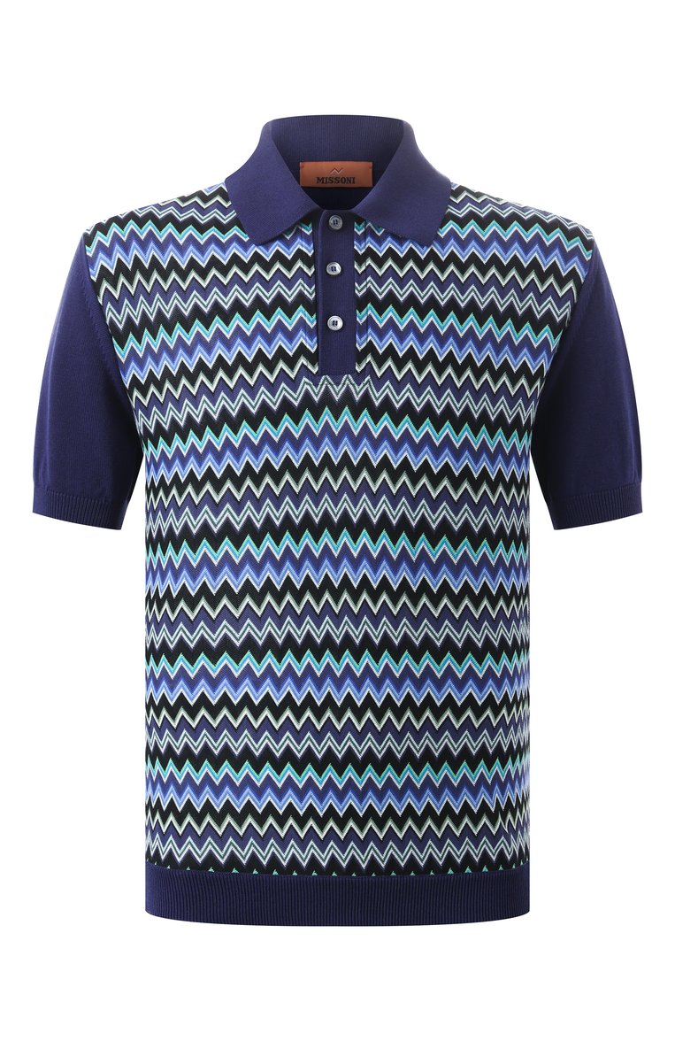Мужское хлопковое поло MISSONI синего цвета, арт. US25S20L/BK040U | Фото 1 (Длина (для топов): Стандартные; Драгоценные камни: Проставлено; �Материал сплава: Проставлено; Рукава: Короткие; Кросс-КТ: Трикотаж; Застежка: Пуговицы; Принт: С принтом; Стили: Кэжуэл; Материал внешний: Хлопок)