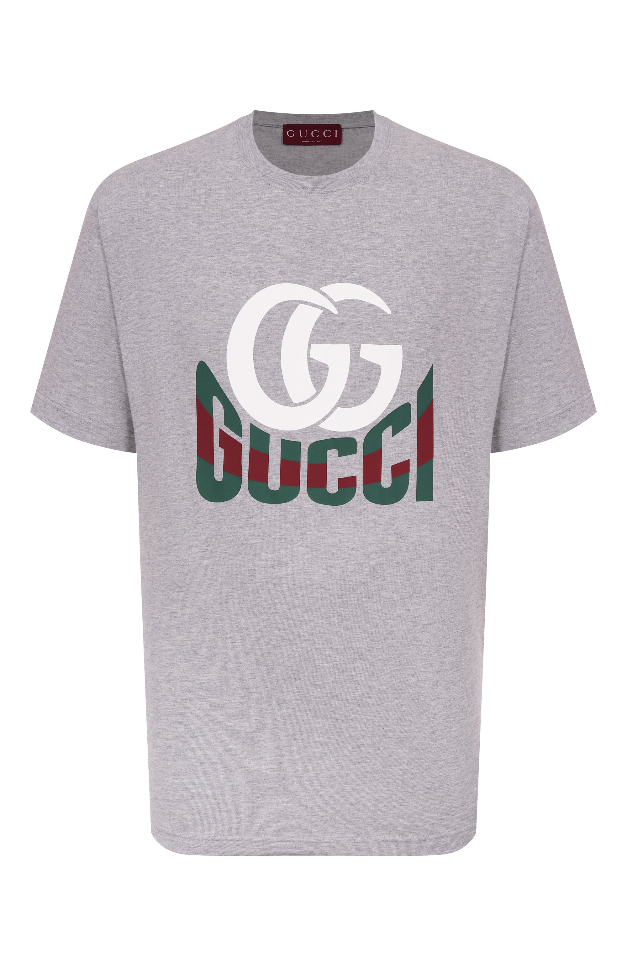 Хлопковая футболка GUCCI серого цвета по цене 77250 руб., арт. 796395/XJGQ7, фото 1 Хлопковая футболка GUCCI, арт. 796395/XJGQ7, фото 1