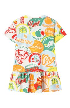 Детское хлопковое платье KENZO разноцветного цвета, арт. K61018 | Фото 2 (Материал сплава: Проставлено; Рукава: Короткие; Драгоценные камни: Проставлено; Девочки Кросс-КТ: Платье-одежда; Случай: Повседневный; Материал внешний: Хл�опок; Ростовка одежда: 4 года | 104 см, 2 года | 92 см, 12 лет | 152 см, 7 лет | 122 см, 3 года | 98 см, 5 лет | 110 см, 9 лет | 134 см)