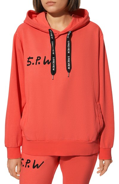Хлопковое худи 5PREVIEW кораллового цвета по цене 25400 руб., арт. 5PWAW22028, фото 3 Хлопковое худи 5PREVIEW, арт. 5PWAW22028, фото 3