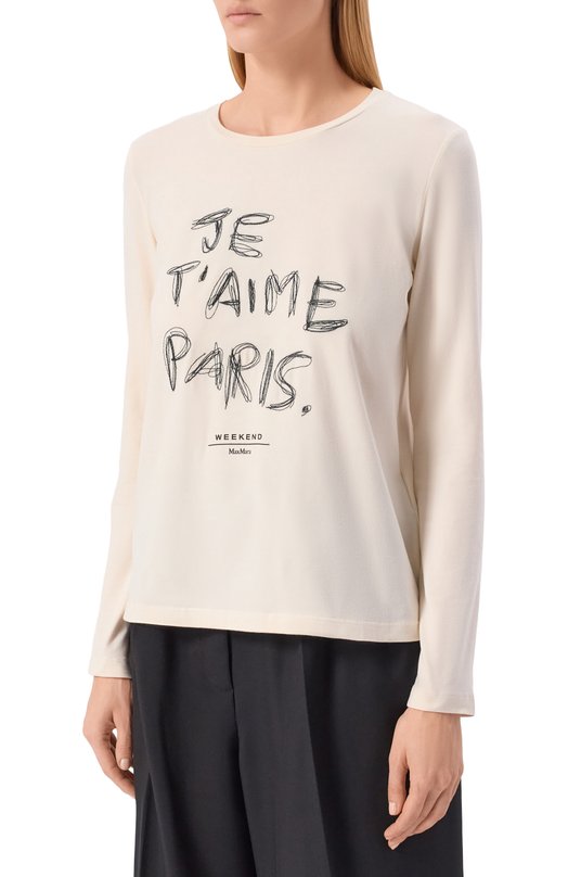 Хлопковый лонгслив Weekend Max Mara REN0IR Кремовый  REN0IR Фото 3