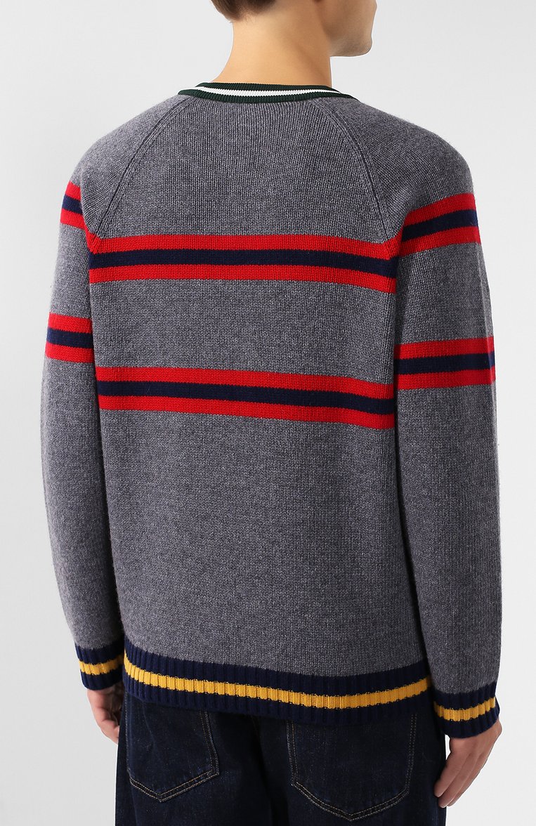Мужской шерстяной джемпер KENZO светло-серого цвета, арт. F965PU2283DI | Фото 4 (Рукава: Длинные; Мужское Кросс-КТ: Джемперы; Рукава от горловины: Длинные; Материал внешний: Шерсть; Длина (для топов): Стандартные; Статус проверки: Проверено, Проверена категория; Вырез: Круглый; Принт: С принтом; Стили: Кэжуэл)