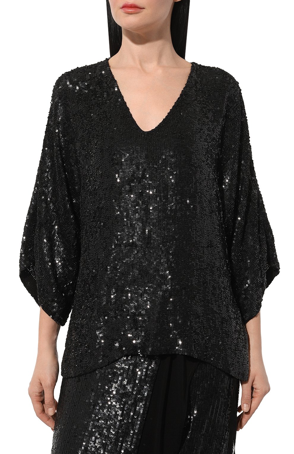 Блузка с отделкой пайетками P.A.R.O.S.H. черного цвета по цене 55300 руб., арт. D300792/013, фото 3 Блузка с отделкой пайетками P.A.R.O.S.H., арт. D300792/013, фото 3
