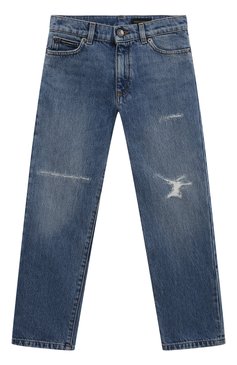 Детские джинсы DOLCE & GABBANA темно-синего цвета, арт. L42F48/LDB46/8-14 | Фото 1 (Материал сплава: Проставлено; Нос: Не проставлено; Материал внешний: Хлопок; Детали: Потертости)